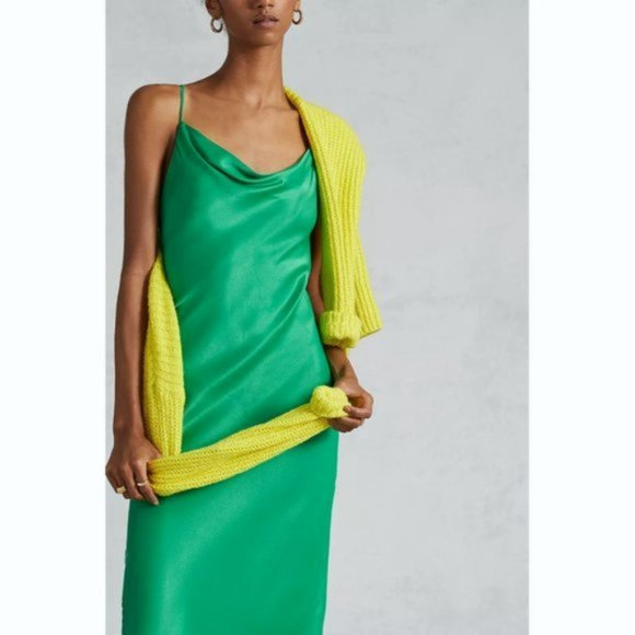 Anthropologie Cowl Neck Slip Maxi Dress Sz 8 Kelly Green - Picture 3 of 5